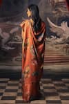 Shop_Studio 113_Orange Satin, Silk Floral Saree _at_Aza_Fashions