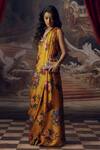 Studio 113_Yellow Satin, Silk Floral Print Saree _Online_at_Aza_Fashions
