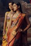 Shop_Studio 113_Yellow Satin, Silk Floral Print Saree _Online_at_Aza_Fashions