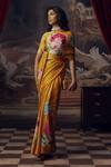 Studio 113_Yellow Satin, Silk Floral Print Saree _Online_at_Aza_Fashions