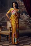 Buy_Studio 113_Yellow Satin, Silk Floral Print Saree _at_Aza_Fashions