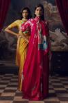 Buy_Studio 113_Yellow Satin, Silk Floral Print Saree _Online_at_Aza_Fashions