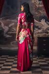 Shop_Studio 113_Magenta Satin, Silk Floral Print Saree _at_Aza_Fashions
