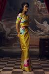 Buy_Studio 113_Yellow Satin, Silk Floral Print Saree _Online_at_Aza_Fashions