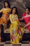 Buy_Studio 113_Orange Satin, Silk Designer Floral Saree _Online_at_Aza_Fashions