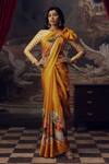 Buy_Studio 113_Orange Satin, Silk Designer Floral Saree _at_Aza_Fashions