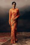 Buy_Studio 113_Orange Satin, Silk Embroidery Valencia Designer Saree _at_Aza_Fashions