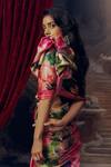 Studio 113_Fuchsia Satin Floral Print Silk Designer Saree _Online_at_Aza_Fashions