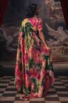 Shop_Studio 113_Fuchsia Satin Floral Print Silk Designer Saree _at_Aza_Fashions