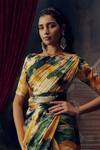 Studio 113_Yellow Satin, Silk Designer Floral Print Saree _Online_at_Aza_Fashions