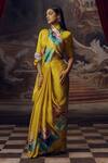 Buy_Studio 113_Yellow Satin, Silk Canary Floral Saree _at_Aza_Fashions
