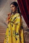 Buy_Studio 113_Yellow Satin, Silk Floral Print Saree _Online_at_Aza_Fashions