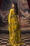Shop_Studio 113_Yellow Satin, Silk Floral Print Saree _at_Aza_Fashions