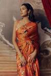 Studio 113_Orange Satin, Silk Floral Print Saree _Online_at_Aza_Fashions