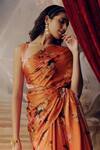 Buy_Studio 113_Orange Satin, Silk Floral Print Saree _Online_at_Aza_Fashions