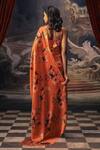 Shop_Studio 113_Orange Satin, Silk Floral Print Saree _at_Aza_Fashions