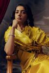 Studio 113_Yellow Satin, Silk Canary Designer Saree _Online_at_Aza_Fashions