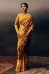 Buy_Studio 113_Orange Satin Embroidery Designer Silk Saree _at_Aza_Fashions