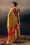 Shop_Studio 113_Yellow Satin, Silk Floral Print Saree _at_Aza_Fashions