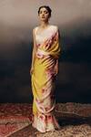 Buy_Studio 113_Yellow Satin, Silk Floral Print Saree _at_Aza_Fashions