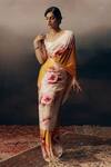 Buy_Studio 113_Orange Satin, Silk Designer Floral Saree _at_Aza_Fashions