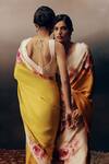 Buy_Studio 113_Orange Satin, Silk Designer Floral Saree _Online_at_Aza_Fashions