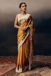Buy_Studio 113_Orange Satin, Silk Embroidery Floral Designer Saree _at_Aza_Fashions