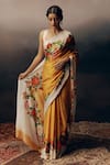 Shop_Studio 113_Orange Satin, Silk Embroidery Floral Designer Saree _Online_at_Aza_Fashions