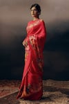 Studio 113_Pink Satin, Silk Designer Floral Saree _Online_at_Aza_Fashions