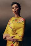 Studio 113_Yellow Satin, Silk Embroidery Floral Print Designer Saree _Online_at_Aza_Fashions