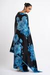 Shop_Studio 113_Blue Satin, Silk Floral Saree _at_Aza_Fashions