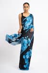 Buy_Studio 113_Blue Satin, Silk Floral Saree _Online_at_Aza_Fashions