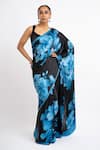 Buy_Studio 113_Blue Satin, Silk Floral Saree _at_Aza_Fashions