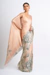 Studio 113_Blush Satin, Silk Embroidery Designer Floral Saree _Online_at_Aza_Fashions