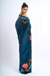 Shop_Studio 113_Blue Satin, Silk Floral Saree _at_Aza_Fashions