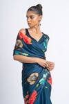 Studio 113_Blue Satin, Silk Floral Saree _Online_at_Aza_Fashions