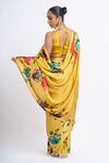 Shop_Studio 113_Yellow Satin, Silk Floral Amber Saree _at_Aza_Fashions