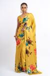 Buy_Studio 113_Yellow Satin, Silk Floral Amber Saree _Online_at_Aza_Fashions