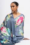 Buy_Studio 113_Gray Satin, Silk Floral Designer Saree _Online_at_Aza_Fashions