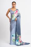 Buy_Studio 113_Gray Satin, Silk Floral Designer Saree _at_Aza_Fashions
