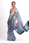 Shop_Studio 113_Gray Satin, Silk Floral Designer Saree _Online_at_Aza_Fashions