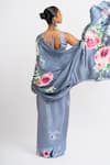 Shop_Studio 113_Gray Satin, Silk Floral Designer Saree _at_Aza_Fashions
