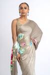Shop_Studio 113_Beige Satin, Silk Floral Saree _Online_at_Aza_Fashions