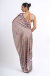 Shop_Studio 113_Beige Satin, Silk Embroidery Floral Designer Saree _at_Aza_Fashions