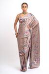 Buy_Studio 113_Beige Satin, Silk Embroidery Floral Designer Saree _at_Aza_Fashions