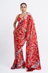 Buy_Studio 113_Red Satin, Silk Embroidery Floral Saree _at_Aza_Fashions
