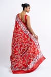 Shop_Studio 113_Red Satin, Silk Embroidery Floral Saree _at_Aza_Fashions