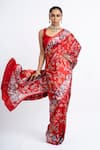 Buy_Studio 113_Red Satin, Silk Embroidery Floral Saree _Online_at_Aza_Fashions