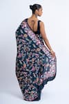 Shop_Studio 113_Navy Satin, Silk Embroidery Floral Print Saree _at_Aza_Fashions