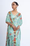 Buy_Studio 113_Blue Satin, Silk Embroidery Floral Print Saree _Online_at_Aza_Fashions